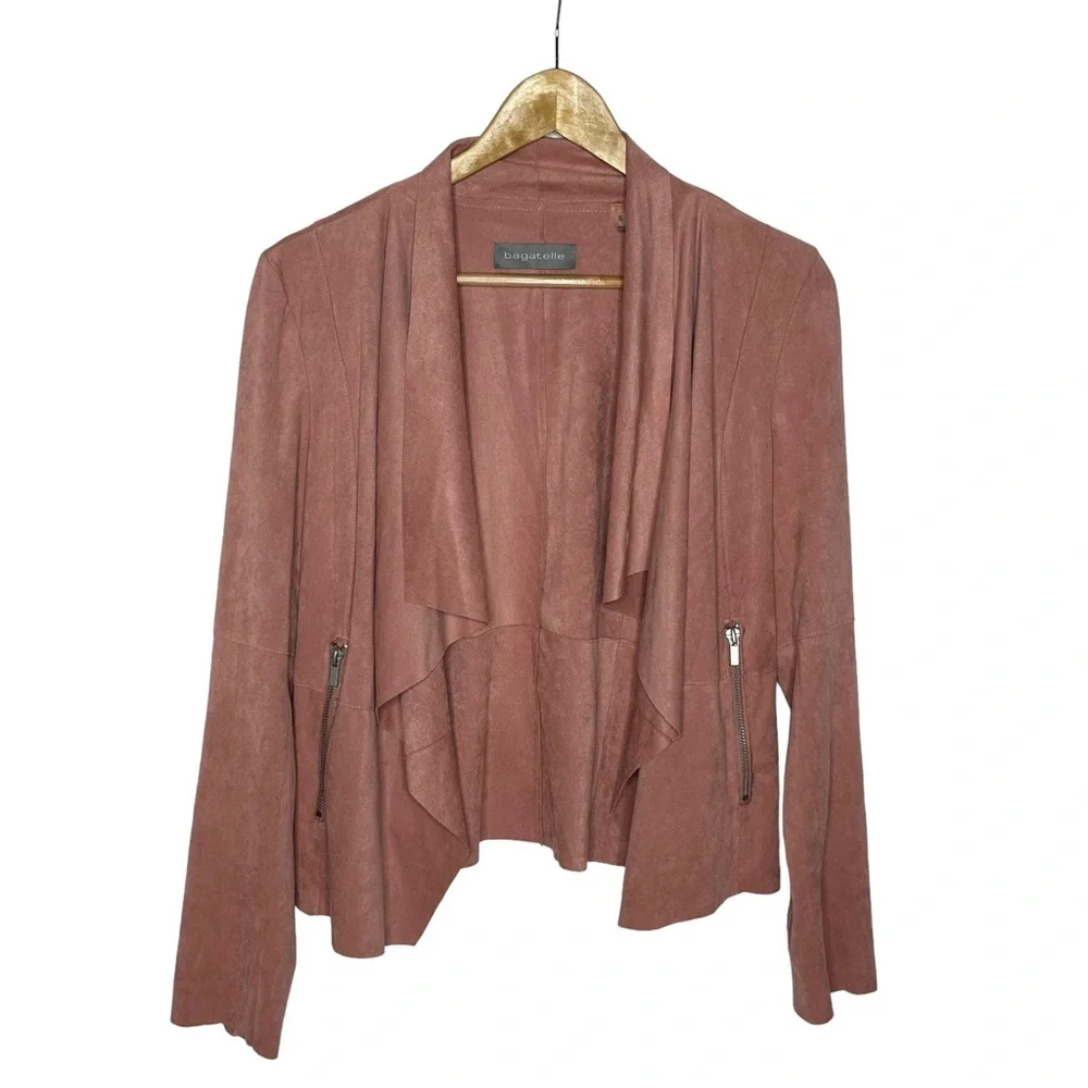 Like New Bagatelle Faux Suede Dusty Rose Draped Front Jacket s - Picture 2 of 11